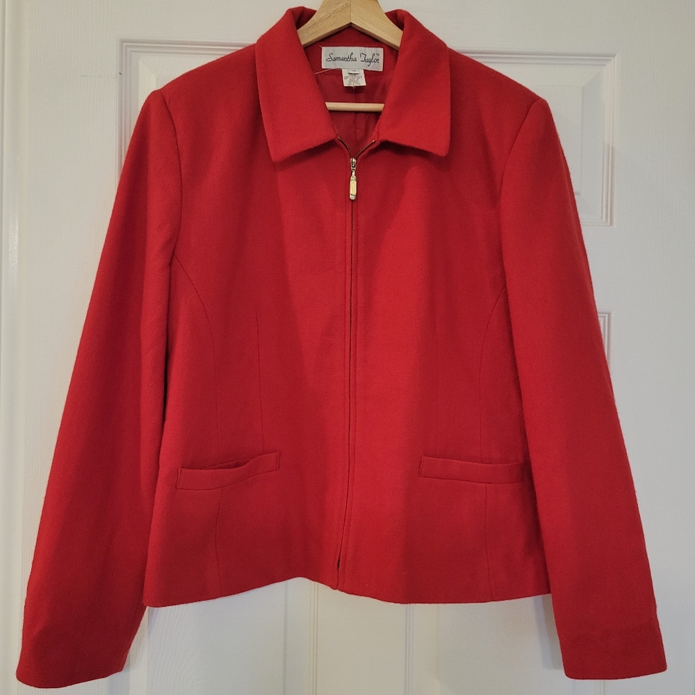 Samantha Taylor Vintage Zipper Red Jacket 100% Wool, Size 16